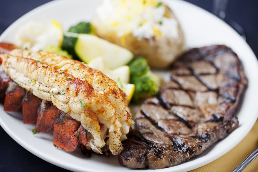 Surf and turf: dinner of steak, lobster tail