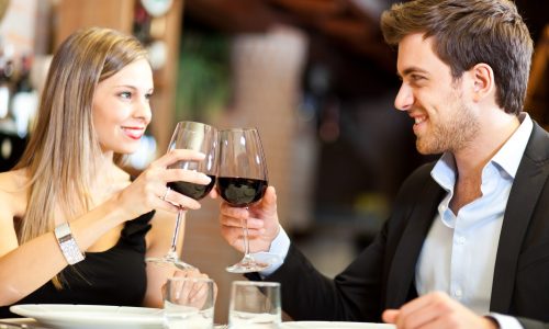 Couple toasting with glasses of wine