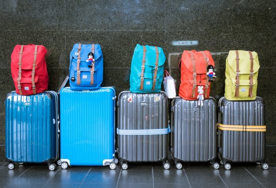 luggage lined up in the airport